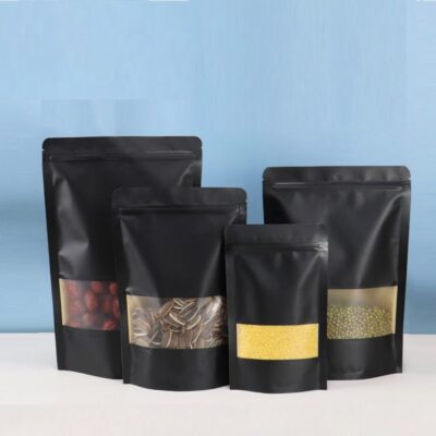 METALIZE ZIPPER BAGS BLACK HALF PVC
