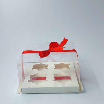 PVC CUPCAKE BOX BASE WHITE + RIBBON