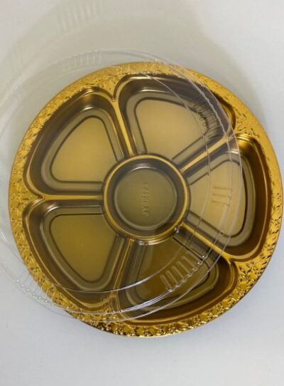 GOLD ROUND TRAY WITH COVER-5PCS