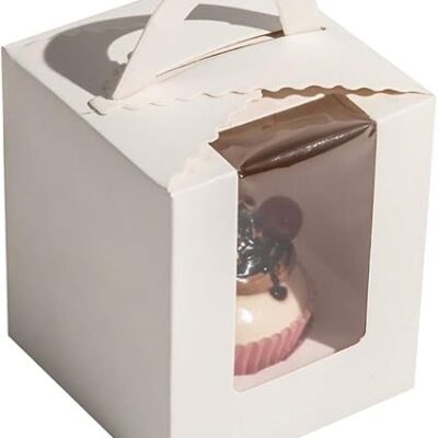 SINGLE WHITE CUPCAKE BOX + HANDLE 9*9*11