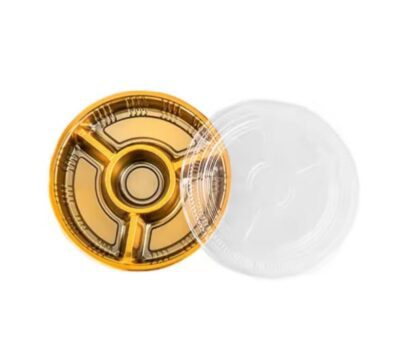 GOLD ROUND TRAY WITH COVER-3PCS