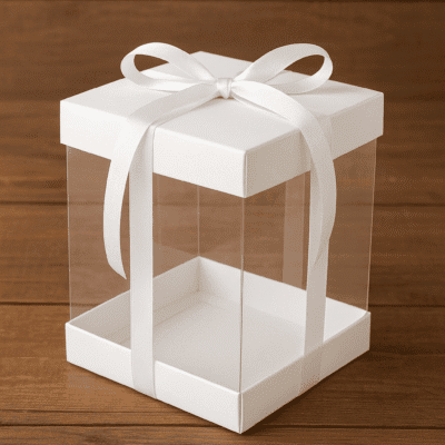 PVC BOX +BUTTON+RIBBONS-علبة شفافة +غطا+ريبون
