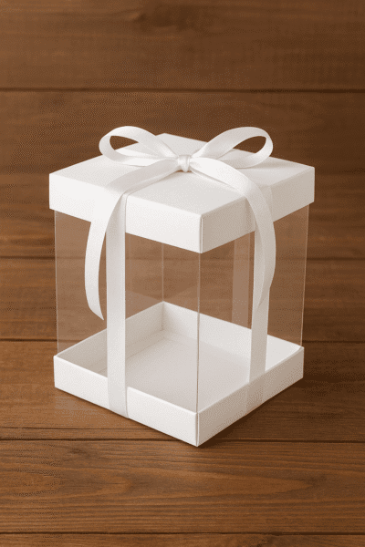 PVC BOX +BUTTON+RIBBONS-علبة شفافة +غطا+ريبون