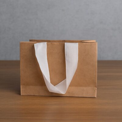 PAPER BAG 13*15.5+6 +RIBBON HANDLE-كيس ورق مسكة ريبون