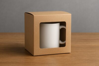 CARTON MUG BOX + PVC 10*11-علبة كرتون للفنجان