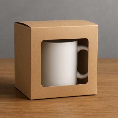 CARTON MUG BOX + PVC 10*11-علبة كرتون للفنجان