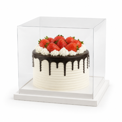 Clear PVC Cake Box with White Base – Multiple Sizes