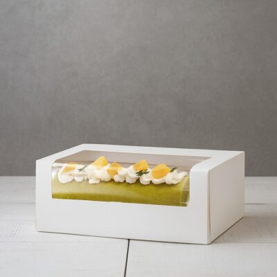SWISS ROLL CAKE BOX+PVC WHITE -علبة سويس رول وجه شفاف ابيض