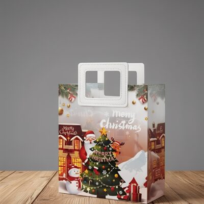 CHRISTMAS PVC BAG '18*20*9.5' SQUARE SHAPE WHITE HANDLE