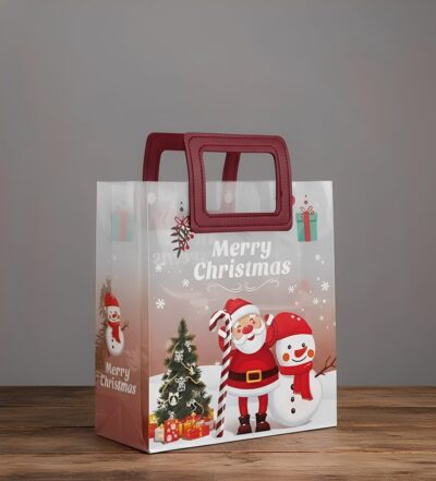 CHRISTMAS PVC BAG 18*20*9.5' SQUARE SHAPE RED HANDLE