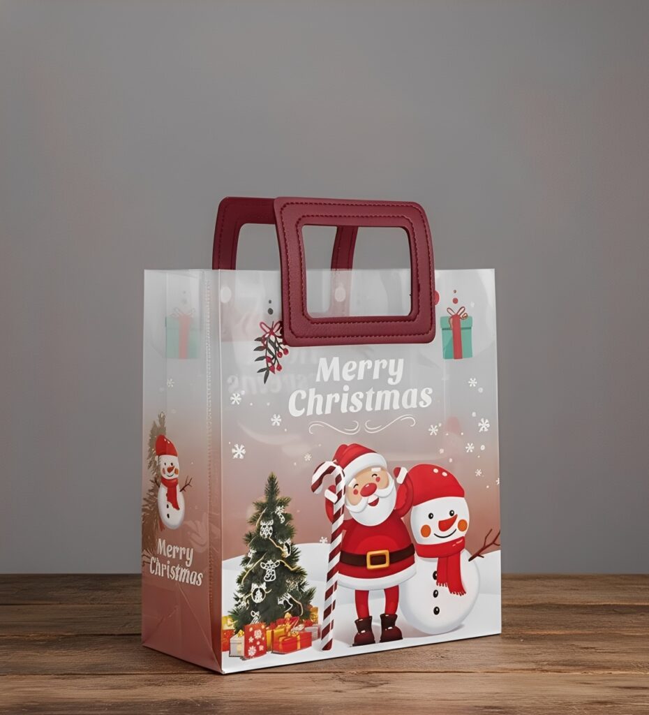Christmas PVC Bag 18*20*9.5 Square Shape Red Handle