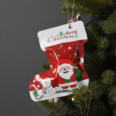 CHRISTMAS ZIPPER BAG '14*12*9' SOCKS SHAPE RED