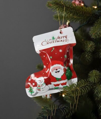 CHRISTMAS ZIPPER BAG '14*12*9' SOCKS SHAPE RED