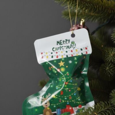 CHRISTMAS ZIPPER BAG '17*15*11' SOCKS SHAPE GREEN