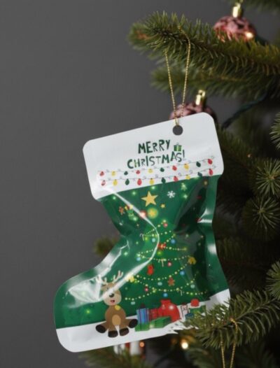 CHRISTMAS ZIPPER BAG '17*15*11' SOCKS SHAPE GREEN