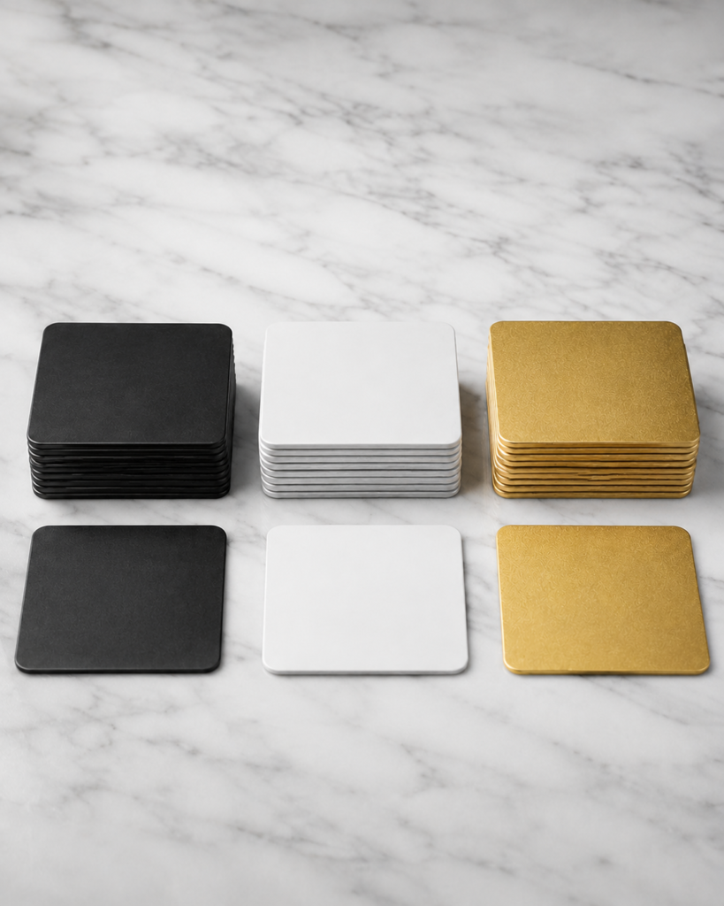 Square Cake Boards – Gold, White & Black | Multiple Sizes