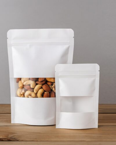 ZIPPER PAPER BAG HALF PVC WHITE -كيس ورق ابيض نصف شباك