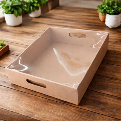 OD CARTON TRAY + PVC 40*30*10-صينية كرافت غطا شفاف