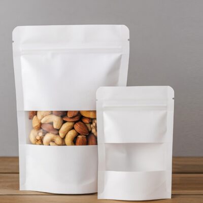 ZIPPER PAPER BAG HALF PVC WHITE -كيس ورق ابيض نصف شباك