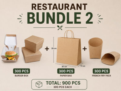 Restaurant Bundle 2 - Paper bag, Burger Box, and Fries box