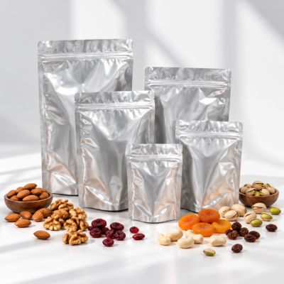silver stand up zipper pouches – multiple sizes Silver Stand-Up Zipper Pouches – Multiple Sizes