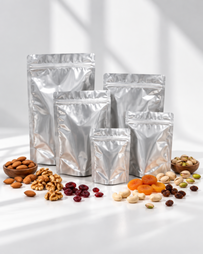 silver stand up zipper pouches – multiple sizes Silver Stand-Up Zipper Pouches – Multiple Sizes