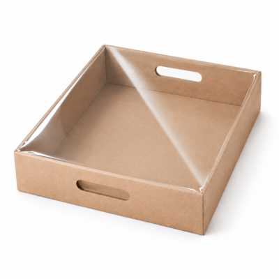 Kraft tray with clear window Kraft Cardboard Tray Box with Handles