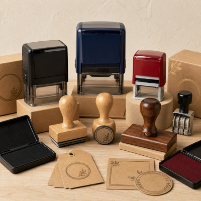 custom-rubber-stamps-self-inking-business-stamps.webp Custom rubber stamps, self-inking business stamps, wooden stamps, and ink pads for branding and packaging.