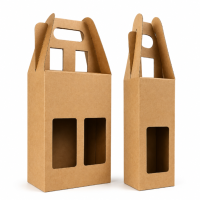 Kraft Bottle Carrier Box with Handle and Window