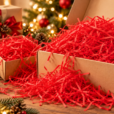 red shredded crepe paper – decorative gift box filler Red Shredded Crepe Paper – Decorative Gift Box Filler